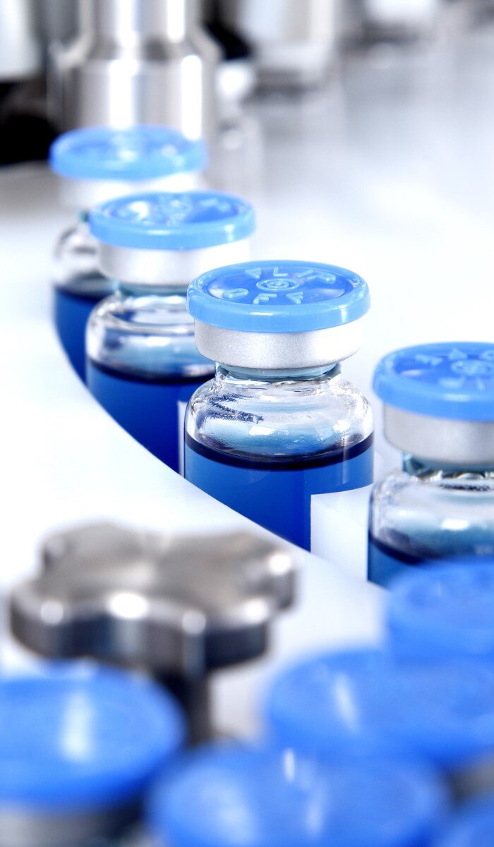 Life science and pharmaceutical glass bottles on the production line